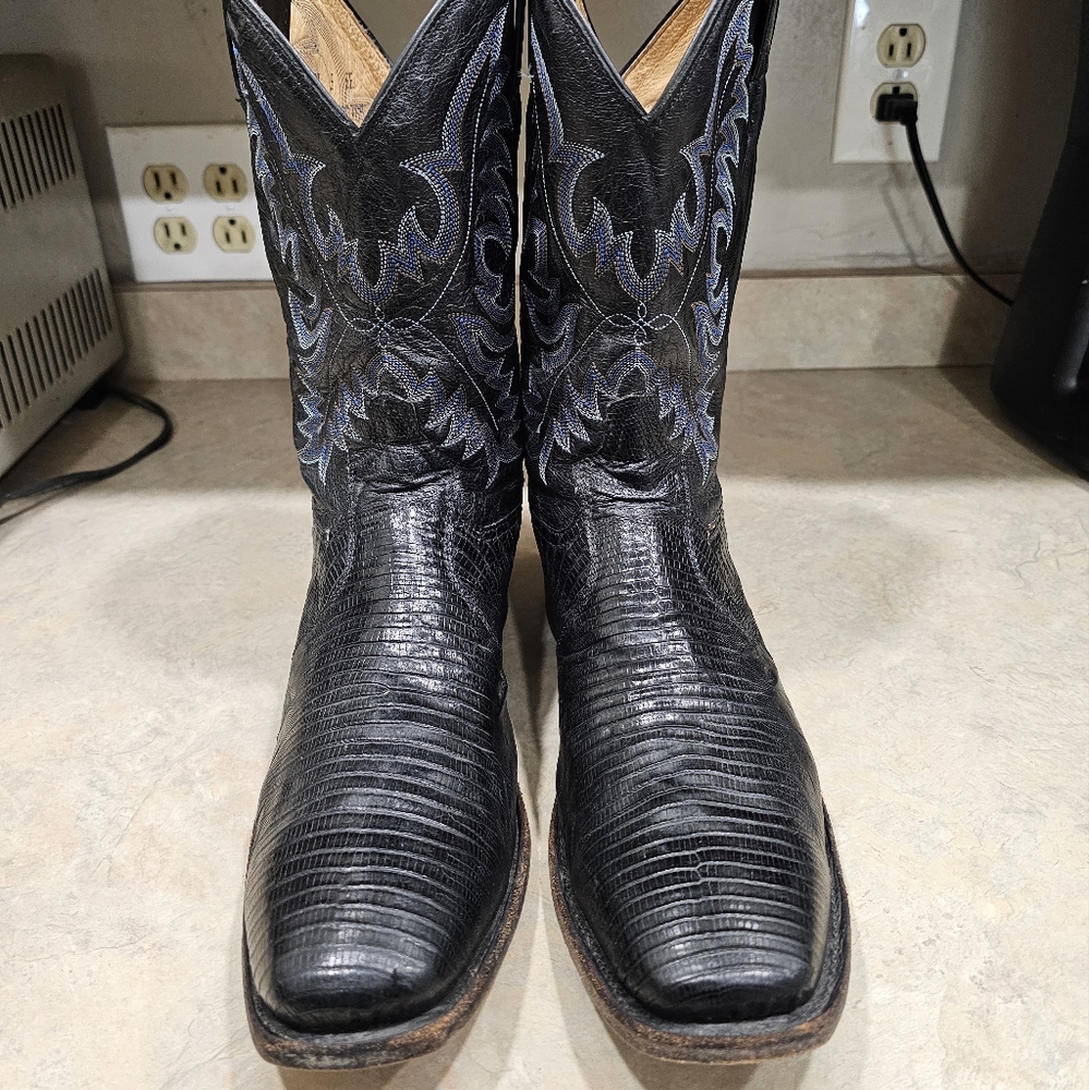 Mens 9 EE Tony Lama Lizard Square Cowboy Boots